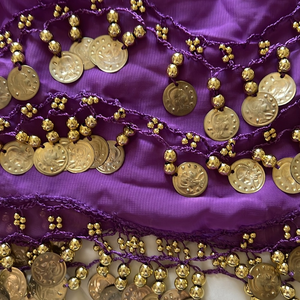 Colorful set of 4 Belly Dance Hip Scarves with Coins - Picture 5 of 14